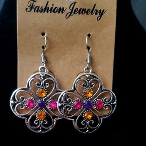 multiple color silver tone earrings